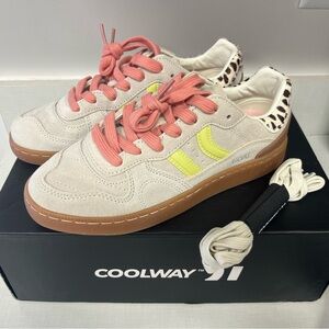 Coolway Beige Suede Sneakers with Coral Laces and Lime Accents
